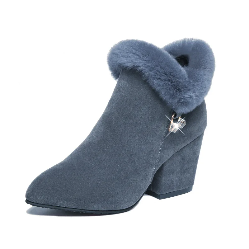 

New Women Boots Warm Short plush Comfortable ankle Boots Rhinestone High heel Cotton Shoes Women big sice