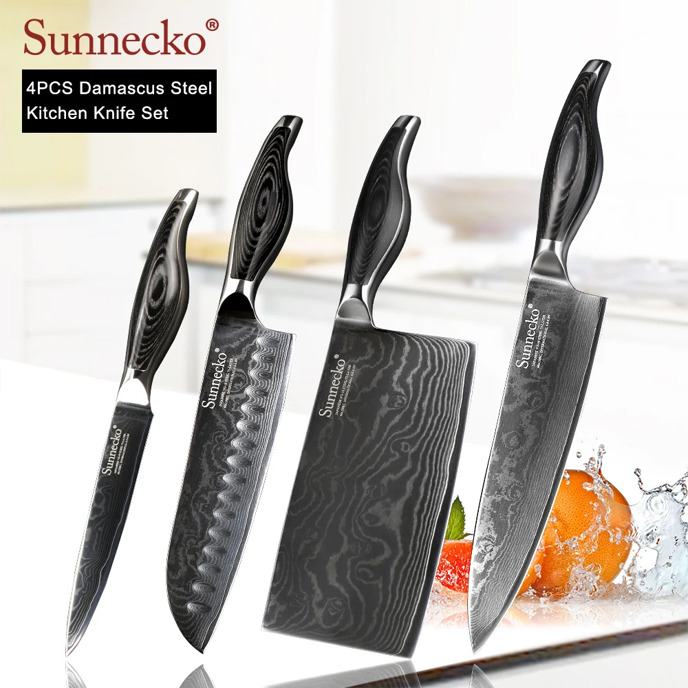 SUNNECKO Премиум нож для повара Santoku из дамасской стали японский VG10 лезвие Pakka
