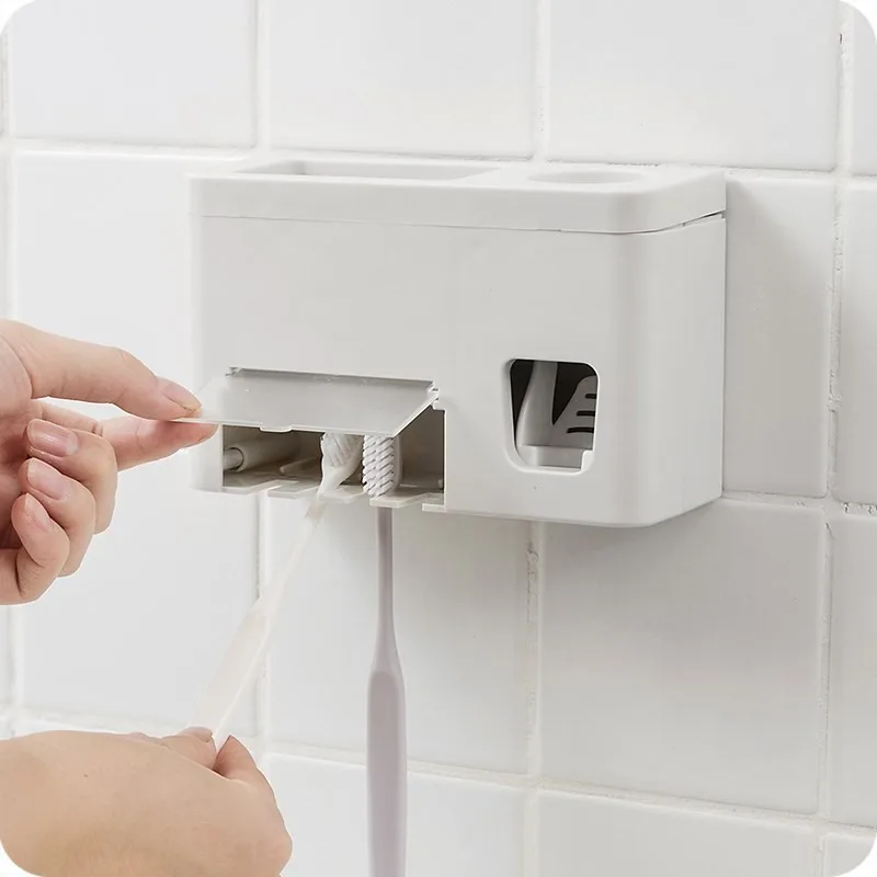 Creative Automatic Toothpaste Squeezers Quality Bathroom Dispenser Toothbrushes Holder Cup Wall Mount Washing Sets | Дом и сад