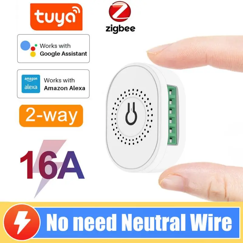 Умный выключатель Tuya Mini Zigbee хаб с двумя каналами 16 А не требует нейтрального