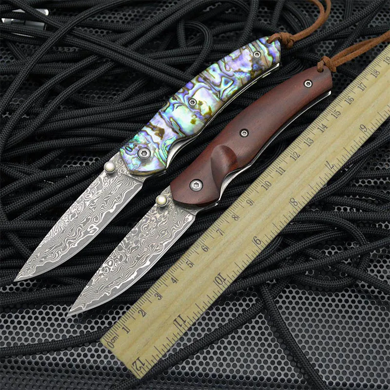

Damascus Knife Folding Pocket Knives Abalone Shell Handle For Outdoor Survival Hunting And Camping Utility EDC Tool Portable