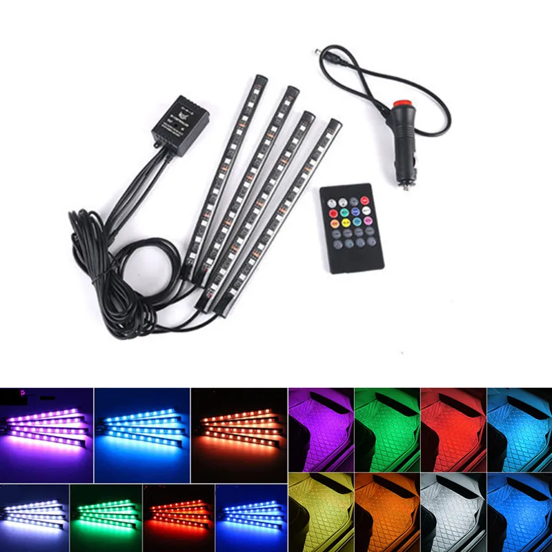 4 шт. 12 SMD дистанционное управление музыкой красочный RGB светодиодный автомобильный интерьерный напольный декоративный светильник в полоску для автомобиля