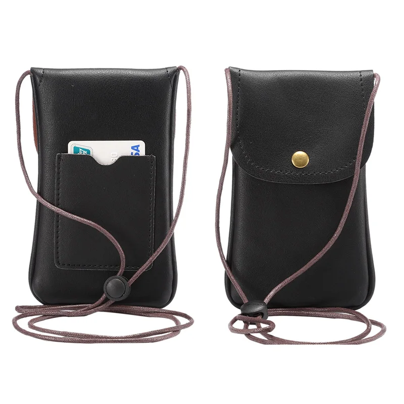 Универсальный кожаный чехол-кошелек с наплечным карманом для сотового телефона