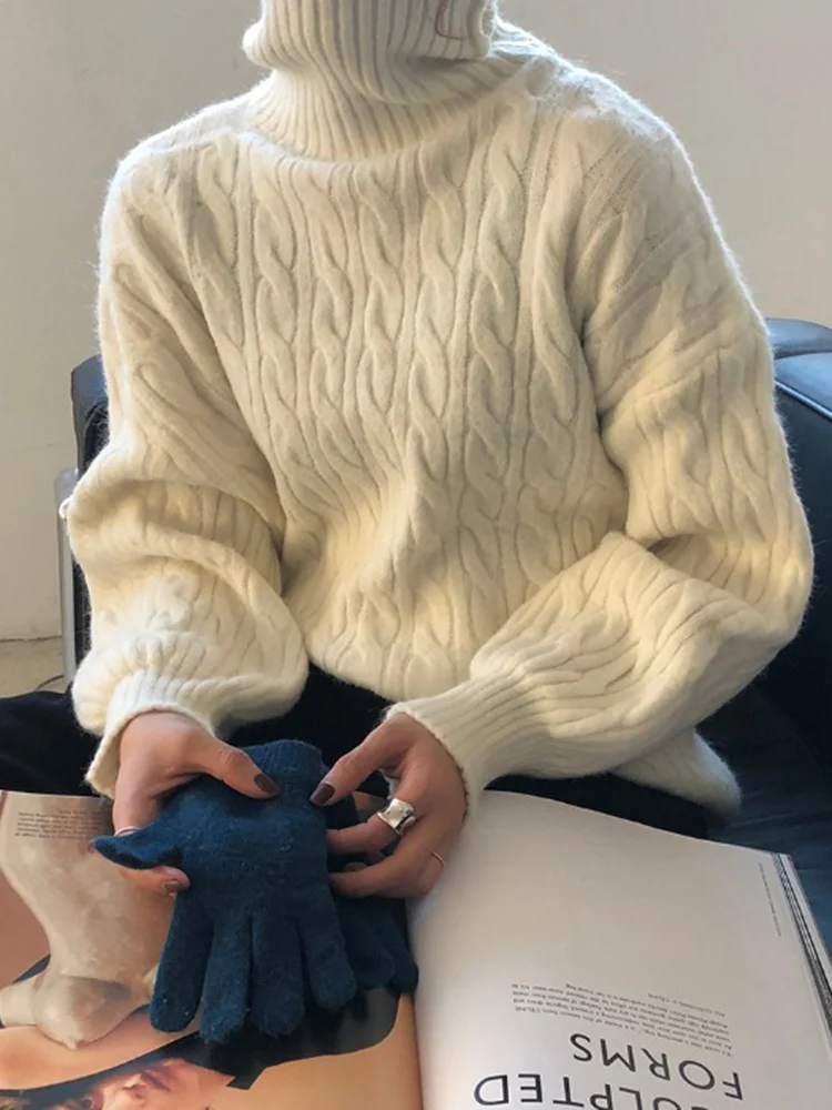 

Свитер с высоким воротником, женская зимняя Свободная верхняя одежда, утепленный пуловер с перекрученным узором, свитер, пальто, новинка 2021