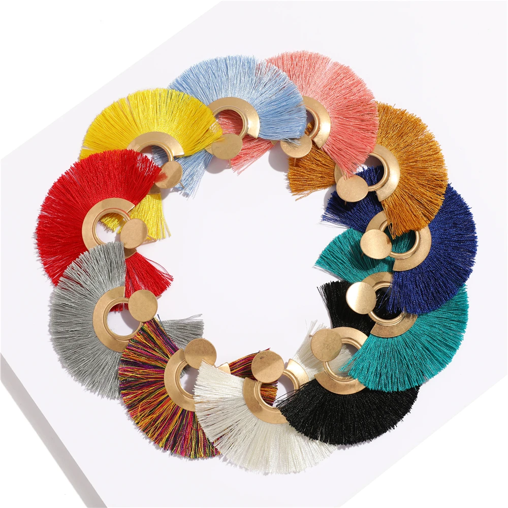 Золотые серьги для женщин модные очаровательные богемные синие с кисточками