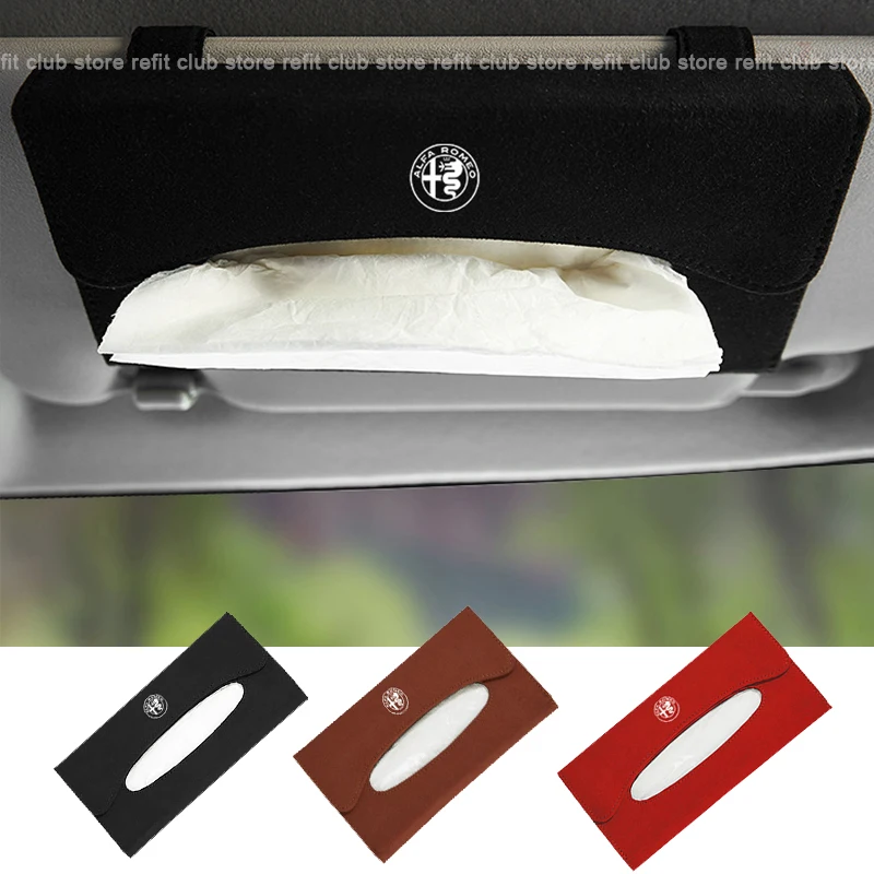 

Suede Fabric Sun Visor Tissue Box For Alfa Romeo Giulia Stelvio Giulietta Spider Brera Car Supplies Black Red Brown
