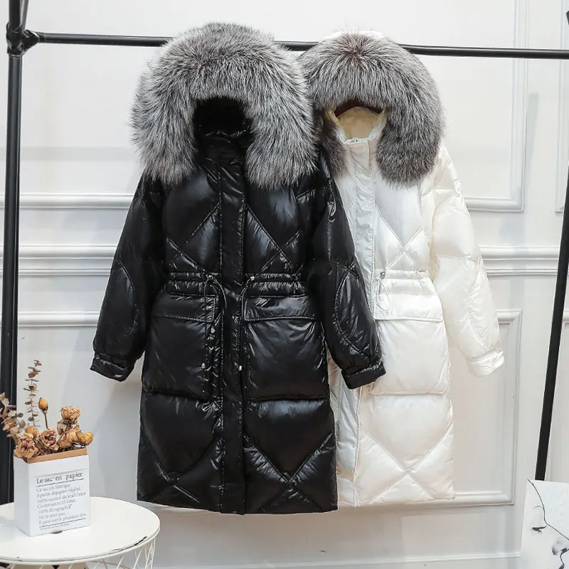 Куртка Janveny женская с воротником из натурального Лисьего меха большой пуховик на
