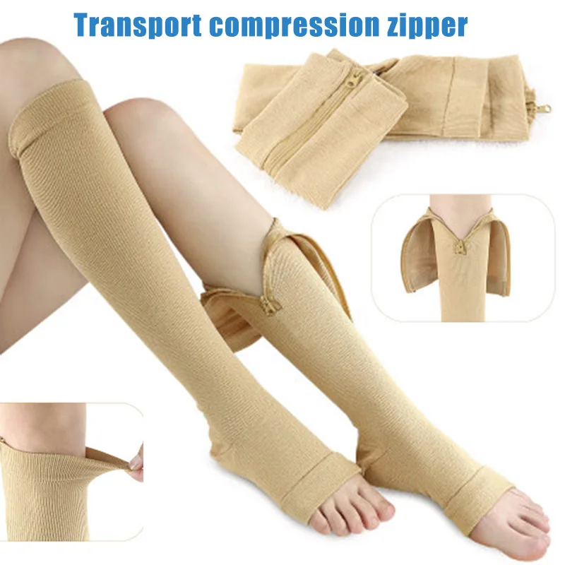 

Compression Socks Running Sports Calf Support Zipper Closure Elastic Knee Socks BUTT666