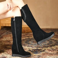 platform pumps shoes women black genuine leather wedges high heel thigh high boots female winter fashion sneakers casual shoes