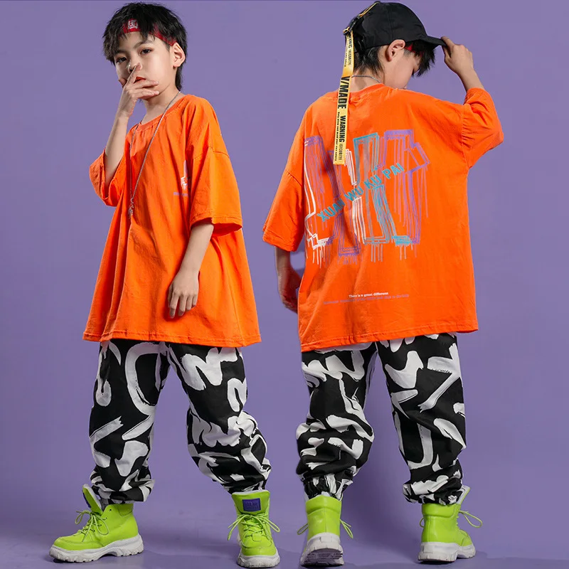 

Kids 2 Pieces Sets T-shirt Cargo Pant Children's Streetwear Hip Hop Tracksuit Sports Top Tee Trousers Stage Show Dance Clothing