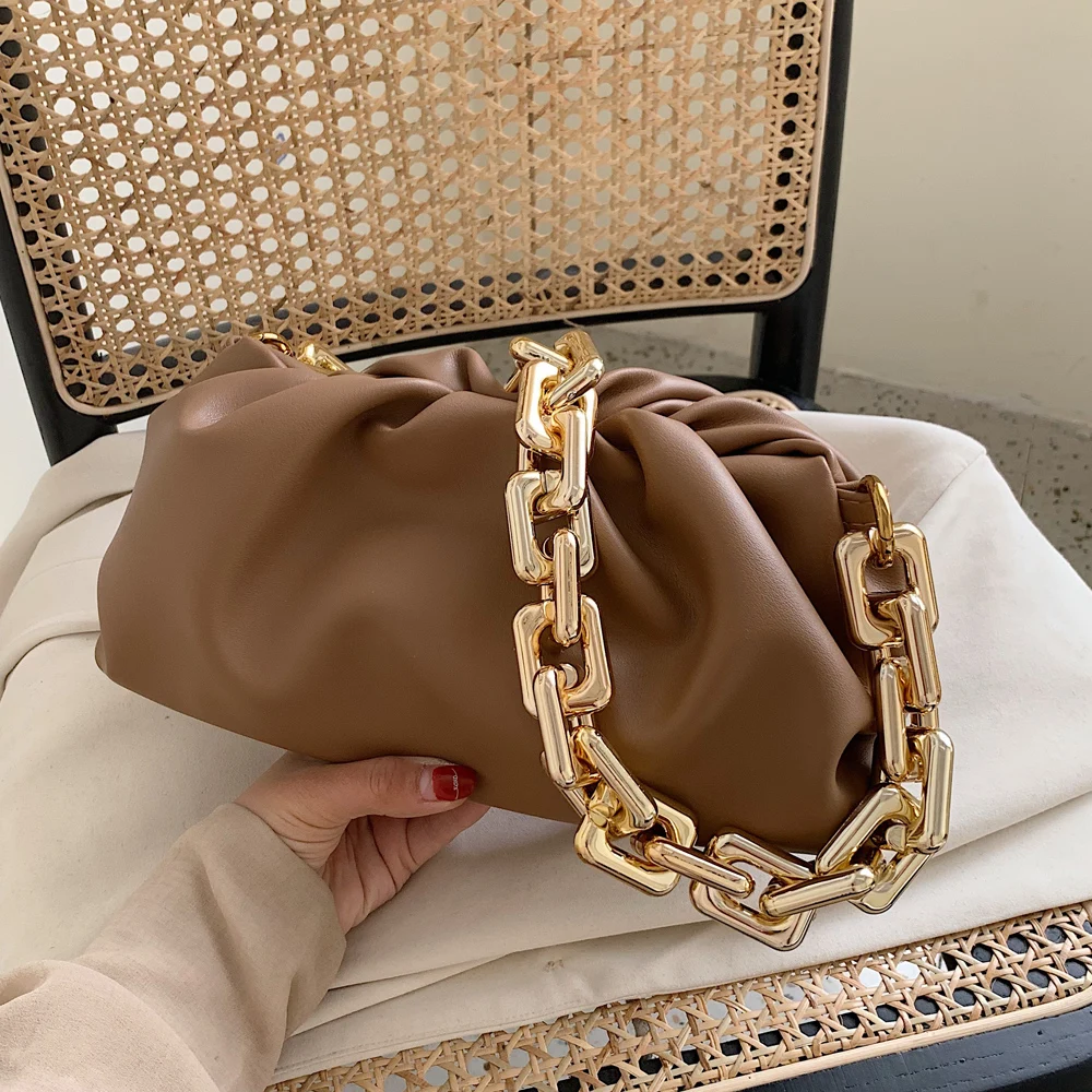 

Fashion Candy Color PU Leather Pleated Handbag Shoulder Bag for Women 2020 Mini Lipstick Bag Travel Chain Design Portable Wallet
