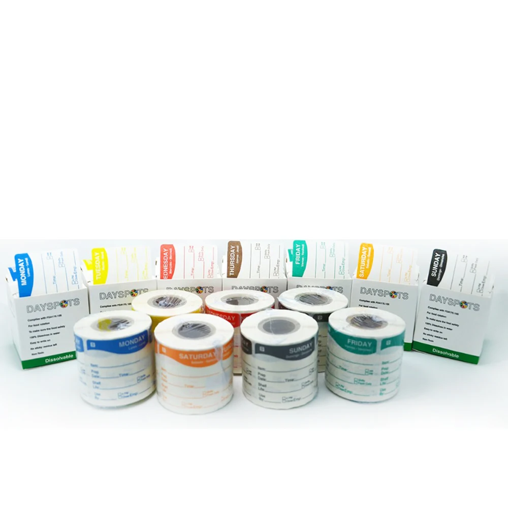 HYDS DL2x2 этикетки для хранения еды 2 &quotX2" Dissolvable Food Day of the Week Rotation наклейки 250/roll|dates