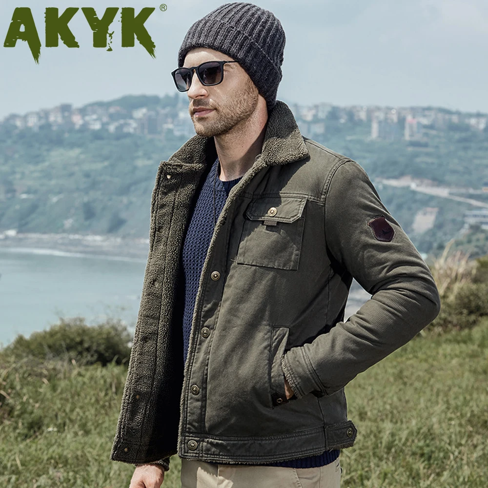 AKYK 2019 new winter Lapel men's cotton jacket loose large casual pure cotton coat