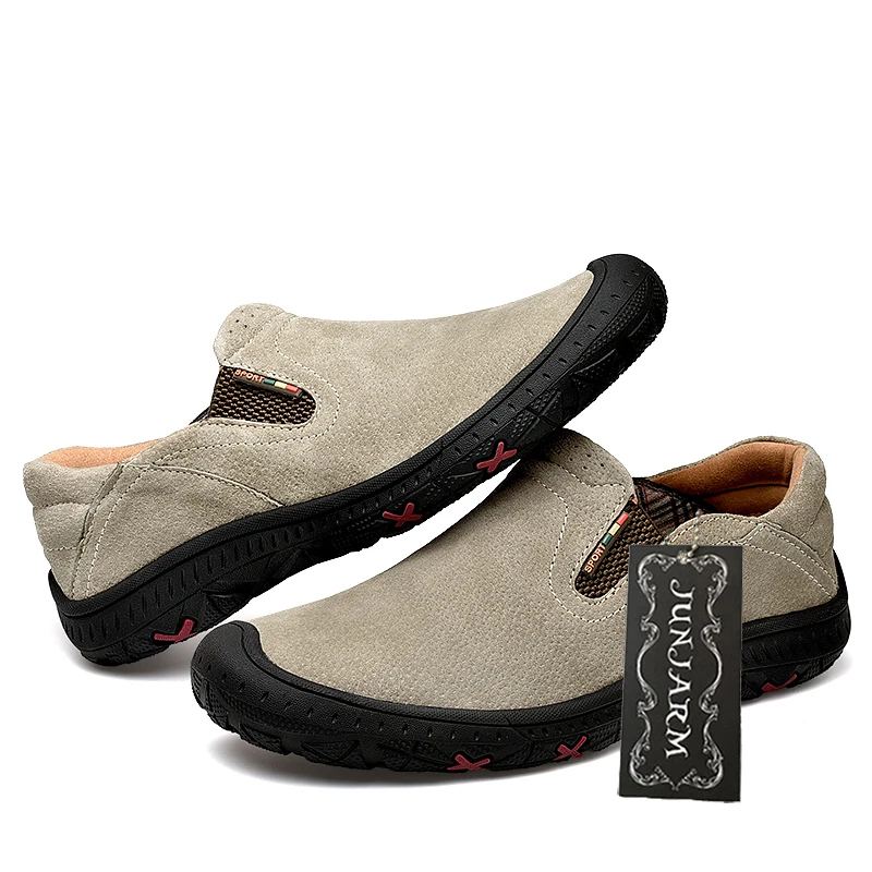 Кроссовки JUNJARM мужские кожаные дышащие без застежки повседневная обувь для