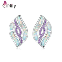 cinily white blue fire opal stud earrings silver plated purple stone gift for girl women party jewelry