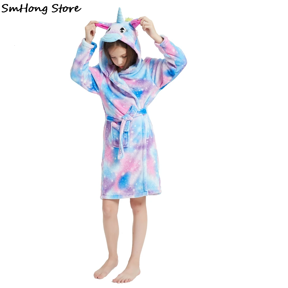 Радужный банный халат с капюшоном в виде единорога детская одежда для сна