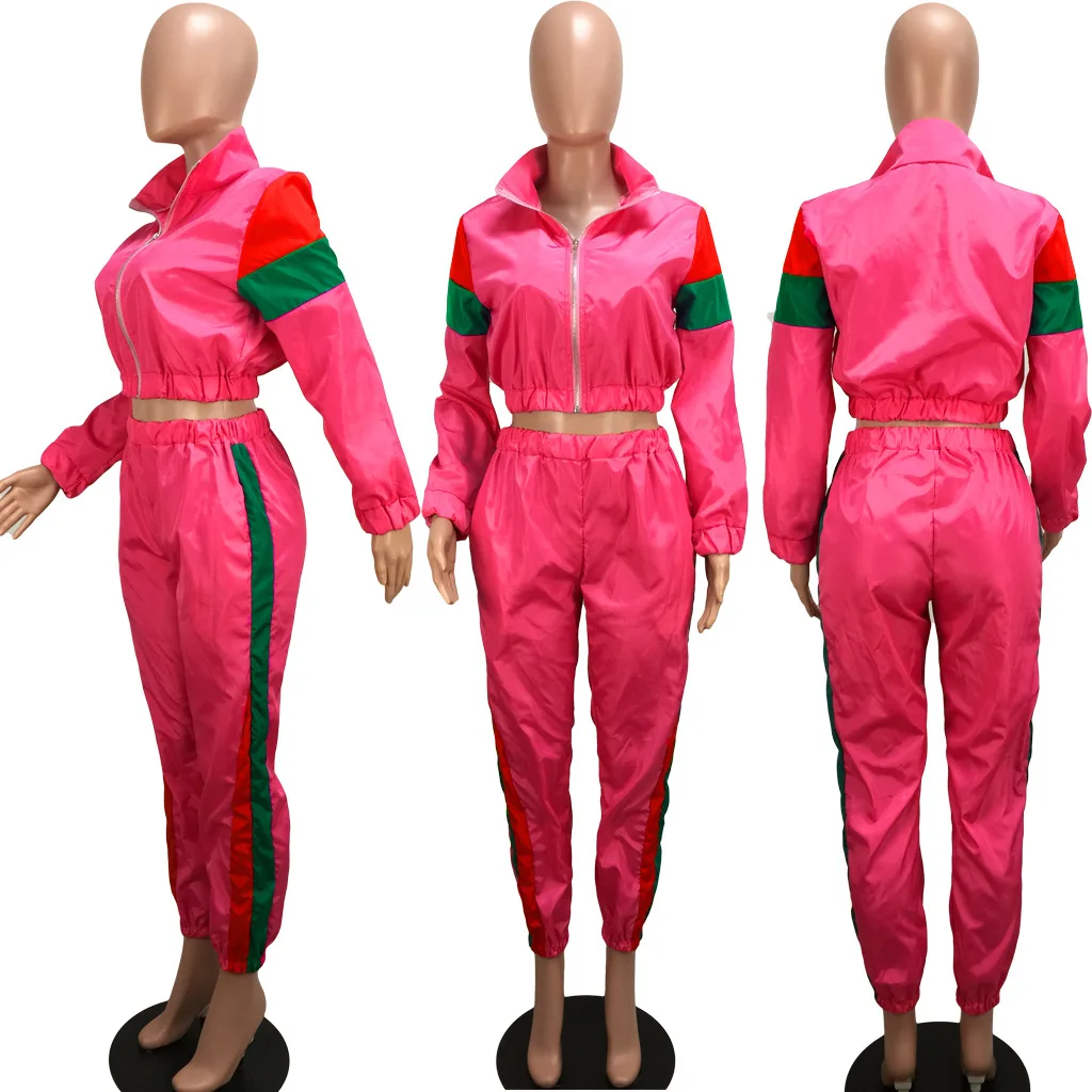 

Two Piece Pnats Sets Autumn Winter For Women 2020 Zipper Tracksiuts Patchwork Female Clubwear Outfits Sportswear Leisure Suits