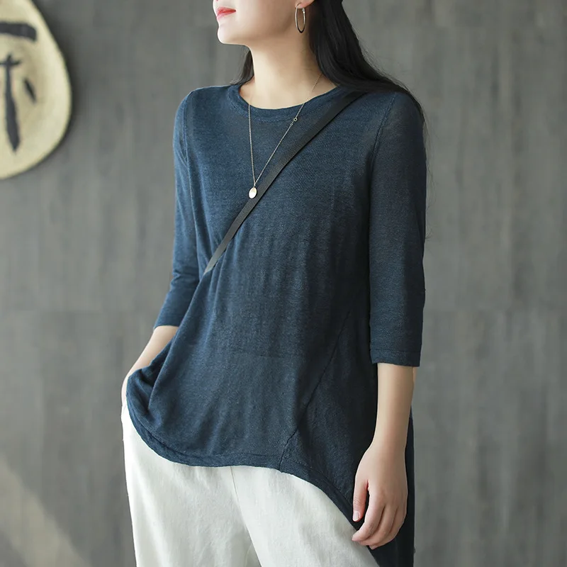 Женская футболка с круглым вырезом свободные вязаные длинные пуловеры