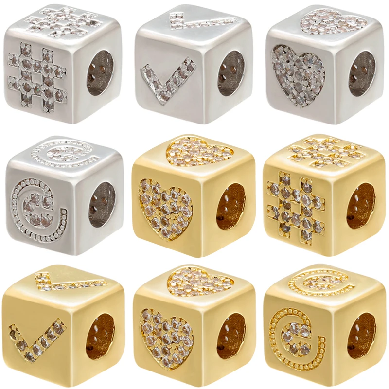 

ZHUKOU square gold/silver color heart bracelet beads for DIY handmade bracelets jewelry accessories supplies wholesale VZ249