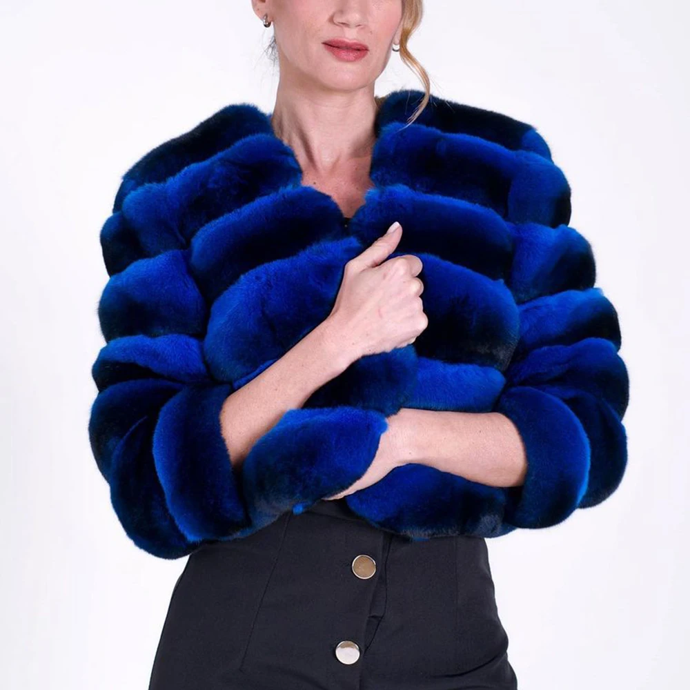 Fashion Women Real Fur Coat Winter 2022 New Purple Color Full Pelt Stand Collar Genuine Rex Rabbit Fur Jackets Trendy Overcoats