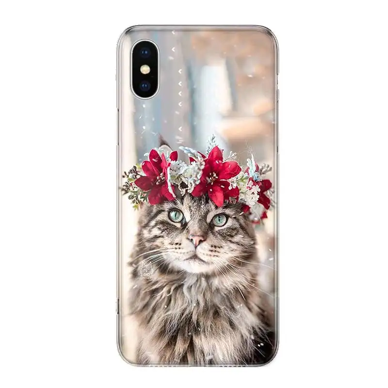 Чехол для телефона Merry Christmas cat серый чехол с милым котом iPhone 11 5 6 6s 7 8 Plus X XS XR Pro Max