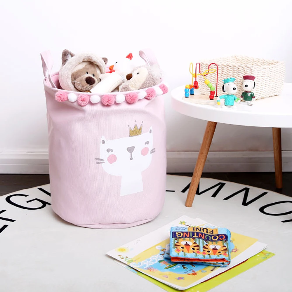 Корзина для хранения игрушек с меховым шариком корзина кошки Кита складная белья