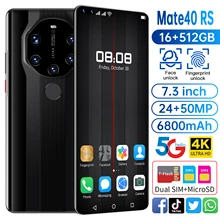 7.3inch Left Digging Screen 5G Fingerprint Unlock Smartphone with 16GB+512GB for Huawei Mate40 RS Cellphone Samsung Mobile Phone