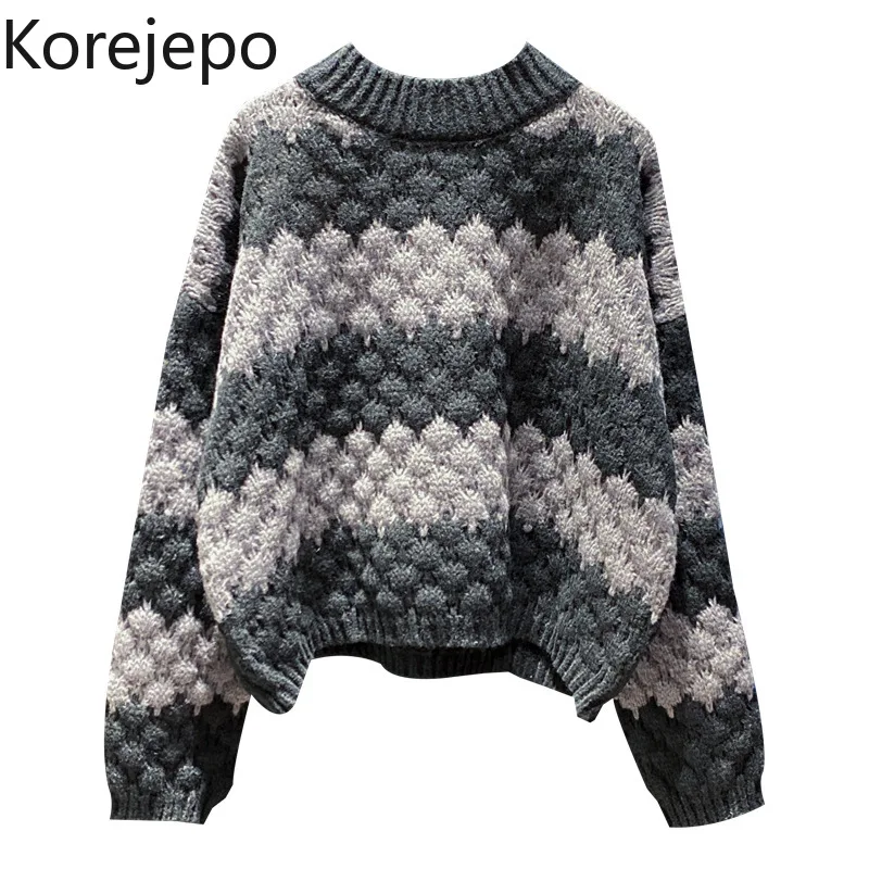 

Женский свитер в полоску, с круглым вырезом и длинным рукавом