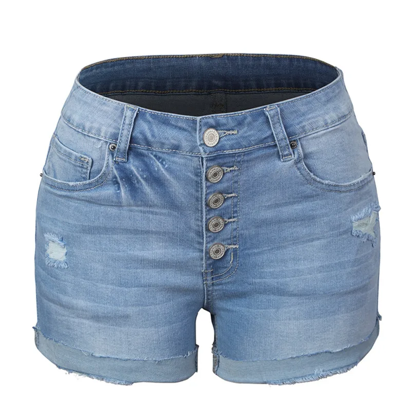 Quanss 2021 New Fashion Hot Pants Stretch Denim Shorts Women's High Waist Mini Jeans Summer Hole Streetwear Casual Hotpants