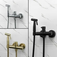 black brushed gold chrome bidet sprayer toilet faucet wall mount brass mixer hot cold water with hose bathroom handheld shattaf