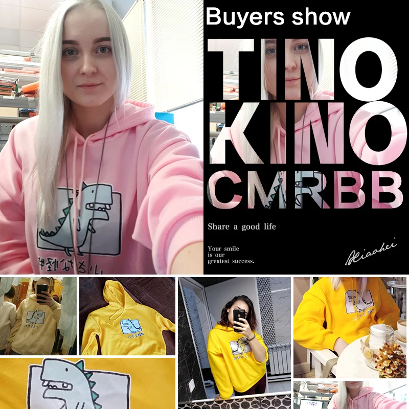 

Dinosaur Printed Fleece Women's Hoodie Sweatshirt Long Sleeve Harajuku Hooded Women Hoody Spring Autumn Sweet Pullover Femme