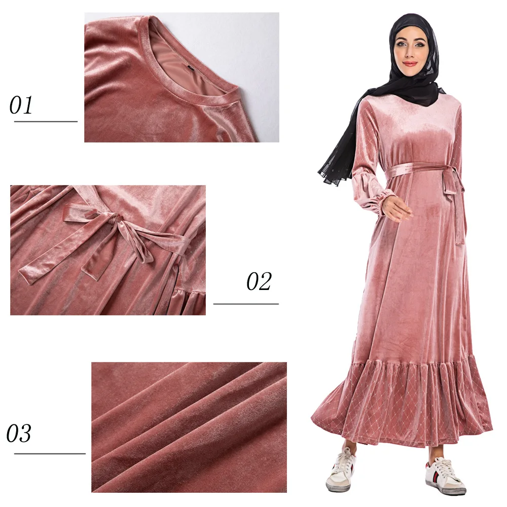 

musulman Velvet Abaya Muslim Hijab Dress Spring Autumn Abayas for Women long Robe Dubai Ruffles Moroccan Kaftan Islamic Clothing