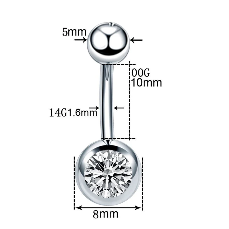 10 шт для пирсинга из хирургической стали один с украшением в виде кристаллов