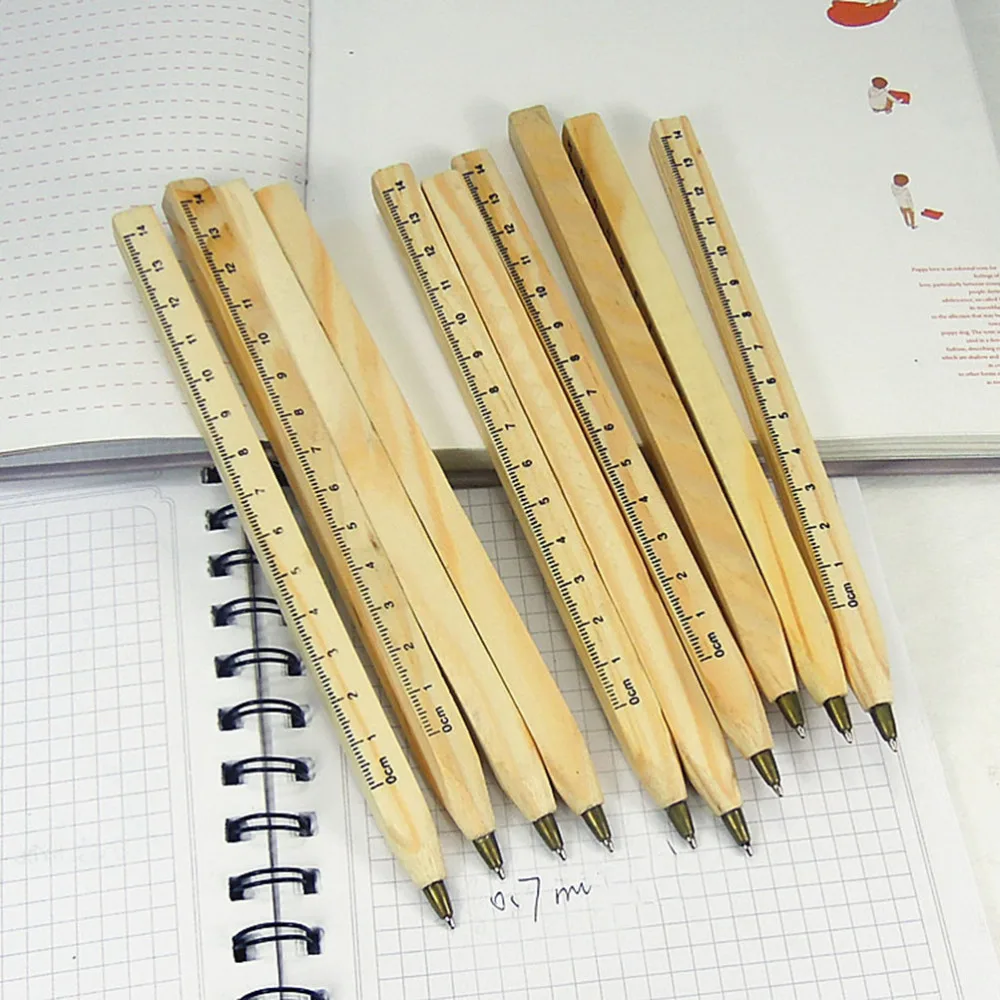

10pcs Wooden Ruler Pens Creative Ballpoint Pen School Office Stationery Supply