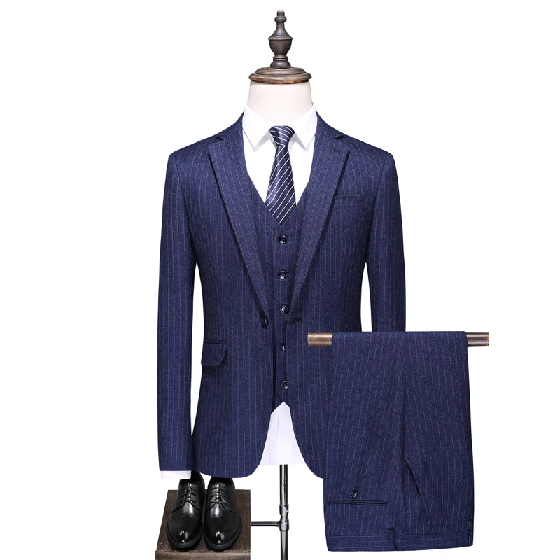 Пиджак и брюки жилет деловой Полосатый Принт мужское облегающее банкетное