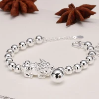 real silver 999 bracelet chain for women smooth ball lucky pixiu link 6 5 7 5l best gift