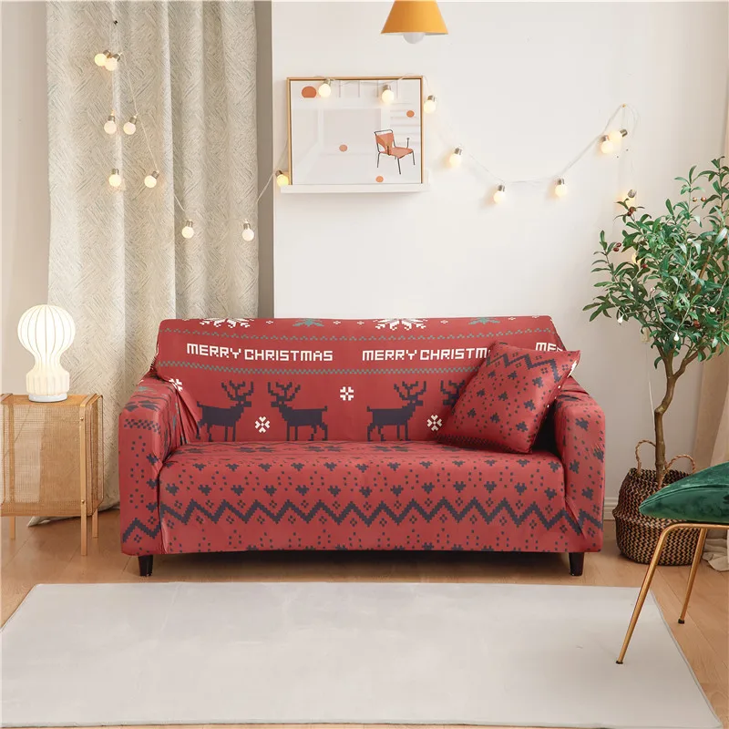 Christmas Style Couch Cover Cotton Elastic Sofa Cover for Living Room Slipcovers Sofa Towel Single/Two/Three/Four-seater