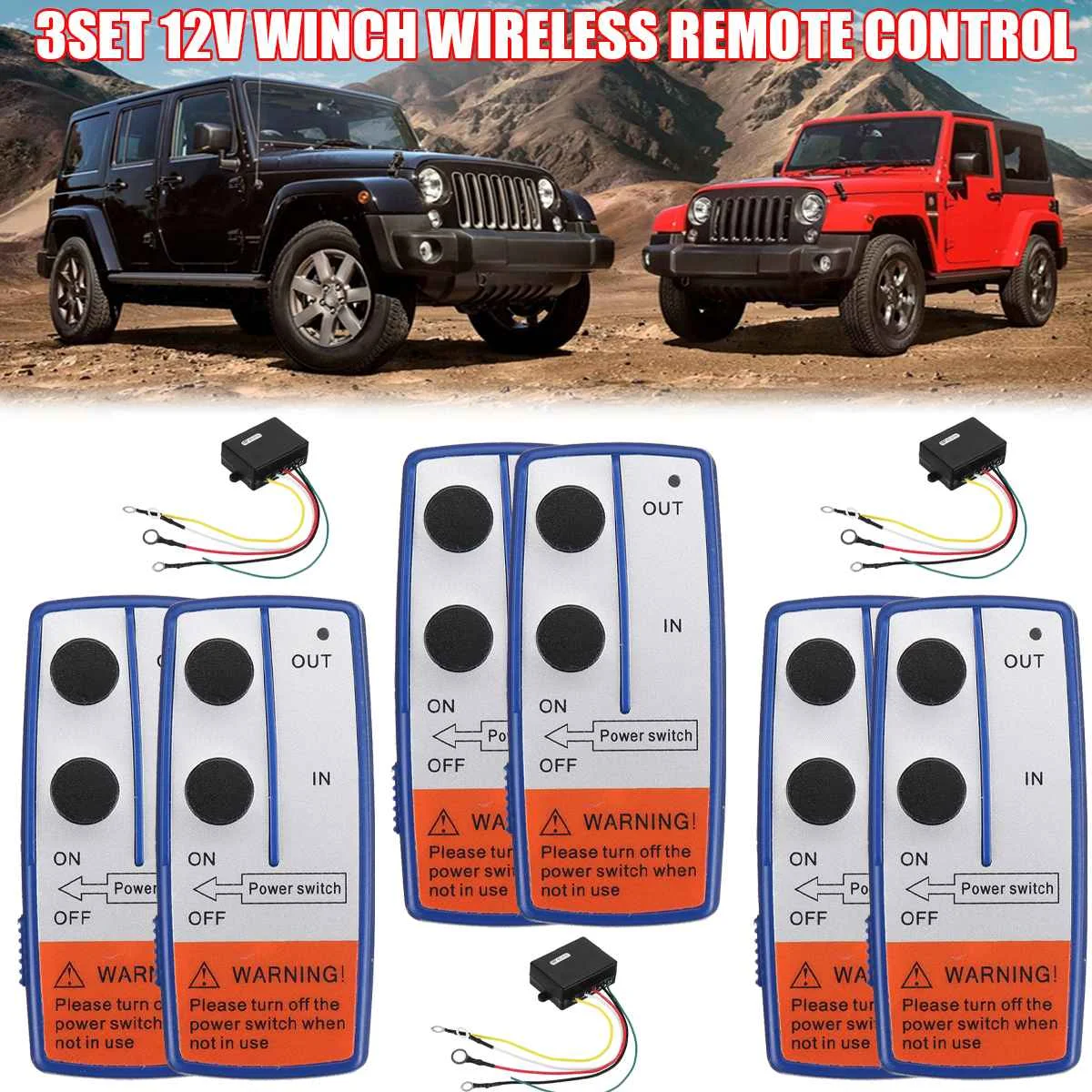

9PCS Recovery Wireless Winch Dual Remote Control 12V Handset Switch Controller 100 Feet for Jeep Car SUV