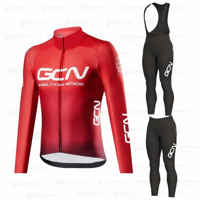

Red GCN 2021 Men Cycling Jersey Long sleeve sets MTB Bike Clothing Maillot Ropa Ciclismo Hombre Bicycle Wear Triathlon bib pants