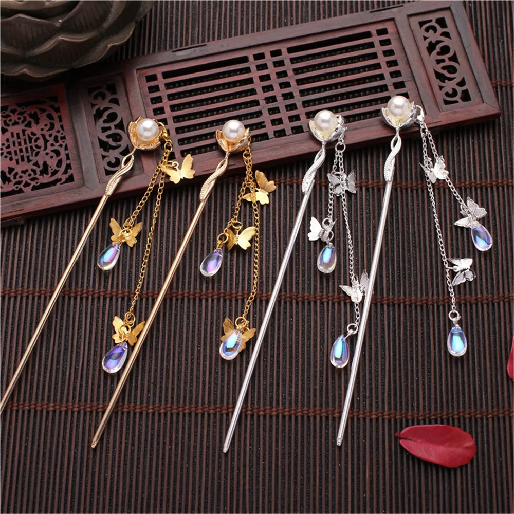 

Creative Classic Pearl Tassel Butterfly Hair Stick Direct Plate Hairpin White Bridal Headdress Hair Fork Jewelry Ornaments