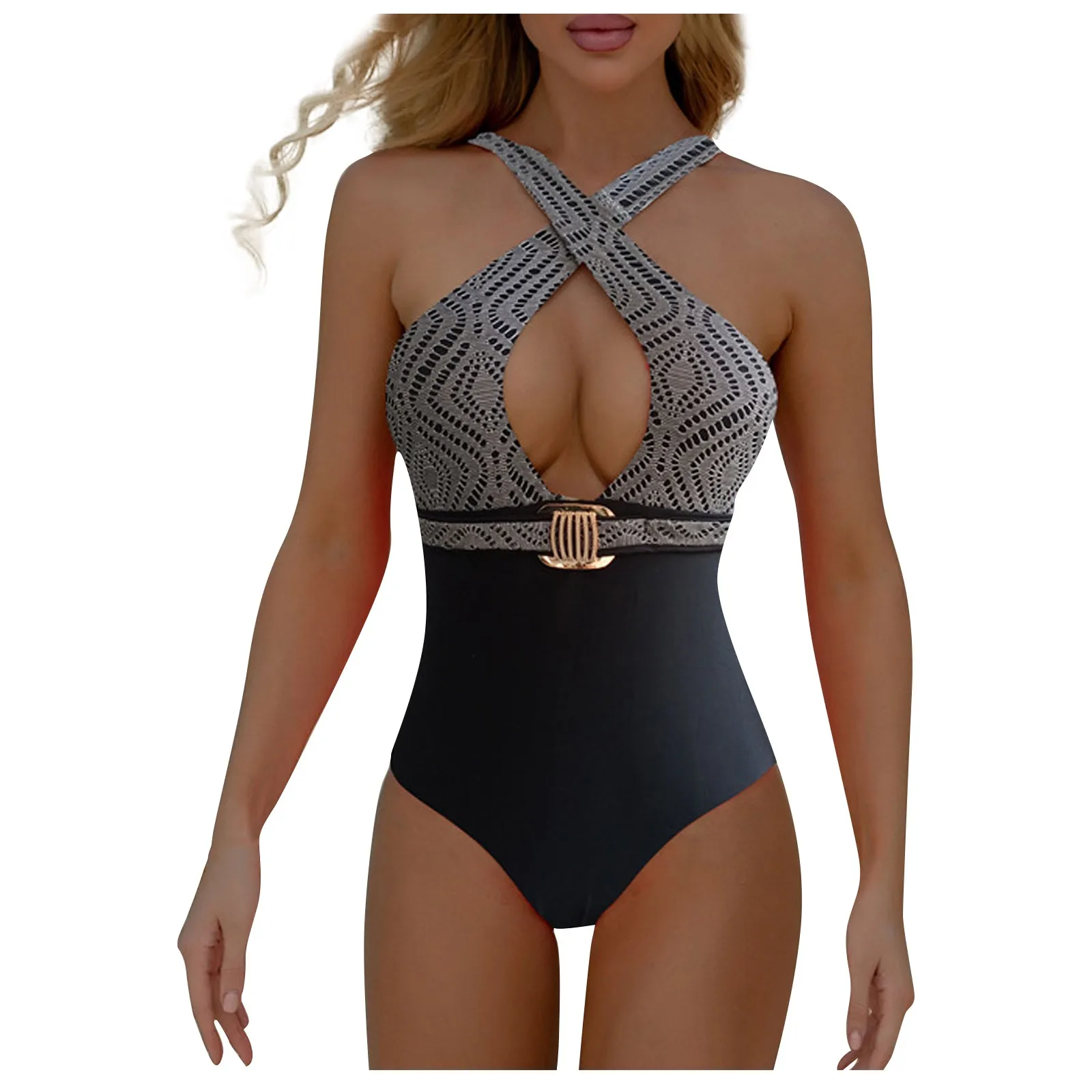 

European and American Sexy One-piece Swimsuit Female Covered Belly Was Thin Hot Spring Beach Swimsuit blue Bikini