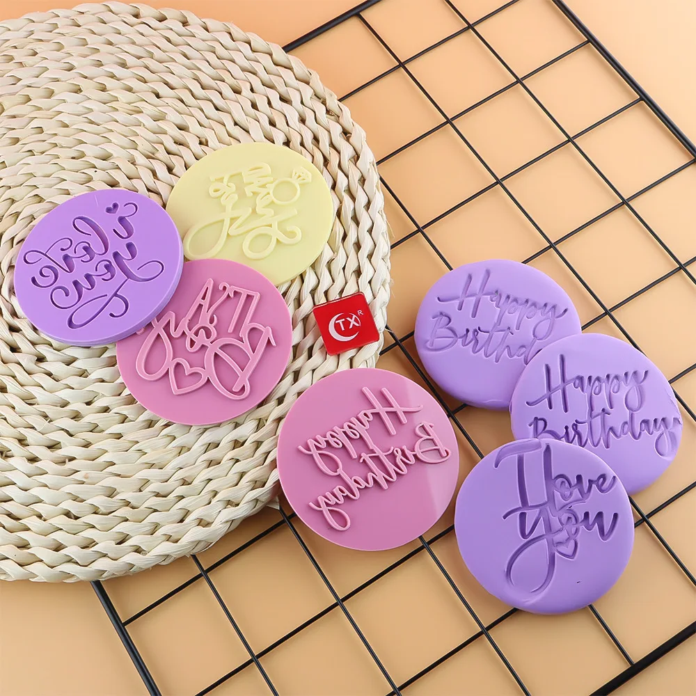 Fondant Cake Happy Birthday Baby Shower I Love You Letter Embosser Stamp Mold Round Acrylic Cookie Cutter Sugarcraft Baking Tool | Дом и сад