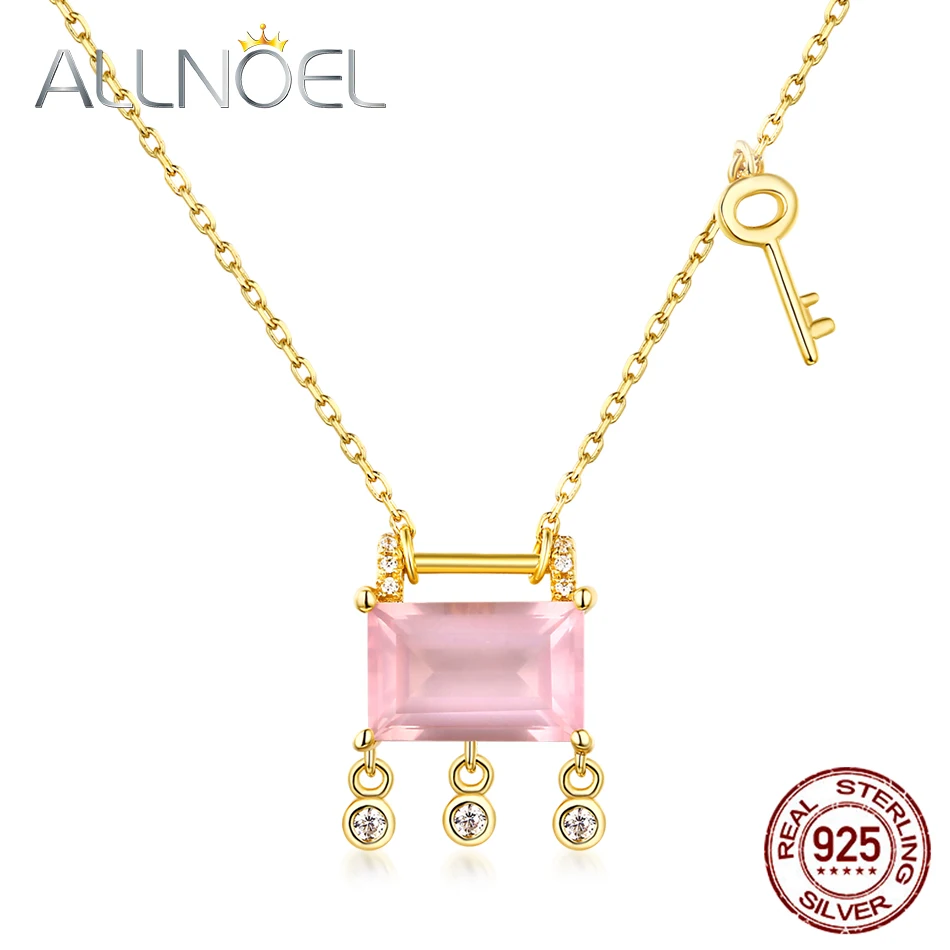 Серебро 925 пробы ювелирные изделия ALLNOEL 100% натуральный розовый кварц ожерелья для