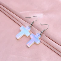 exquisite opal earrings cross shaped womens transparent earrings natural crystal stone elegant accessories gift jewelry 1 pair