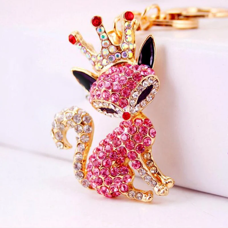 Новая мода Корона лиса брелок для женщин Сумка Подвески Полный Стразы с