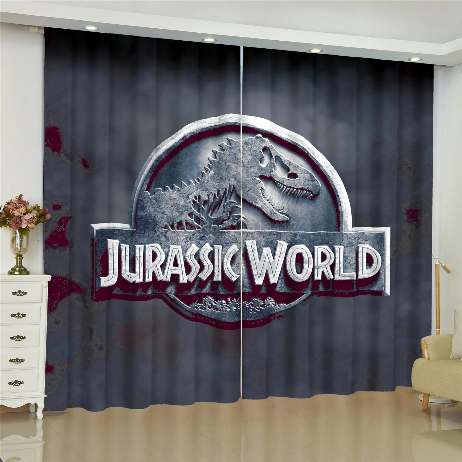 Занавеска динозавр в стиле парка Юрского периода на заказ декоративная