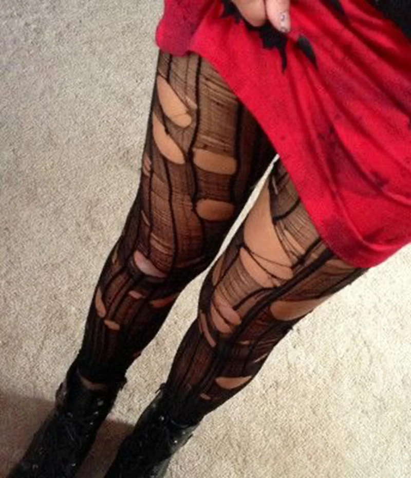 E-girl Gothic DIY Ripped Tights Sexy Women Fishnet Pantyhose Bottom Trousers Black Female Hollow Out Mesh Clothes Underwear | Женская