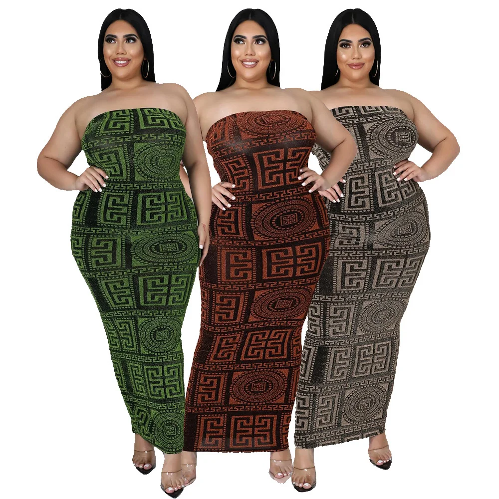 

Платье-Макси женское летнее облегающее без бретелек с принтом