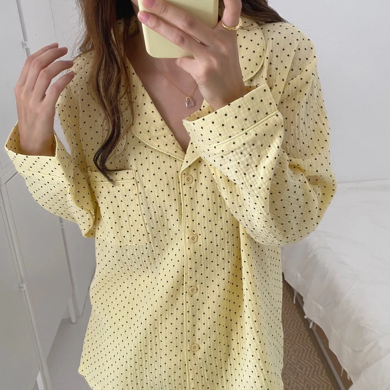 

Polka Dot Gentle Two-piece Suits Chic Women Soft Sweet Sleepwear Warm Cute Winter Loose Pajamas Fresh Home Clothes