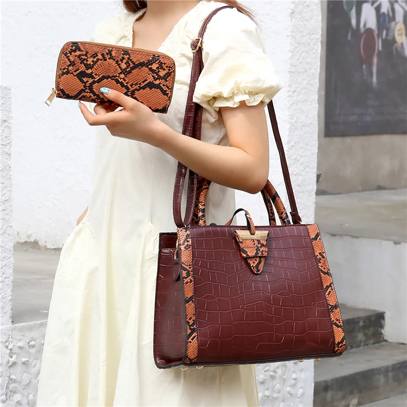 

2 Sets Luxury Women Bags Crocodile Leather Designer Luxury Female Handbags Shoulder Crossbody Bag for womenSnake Top-Handle Bags